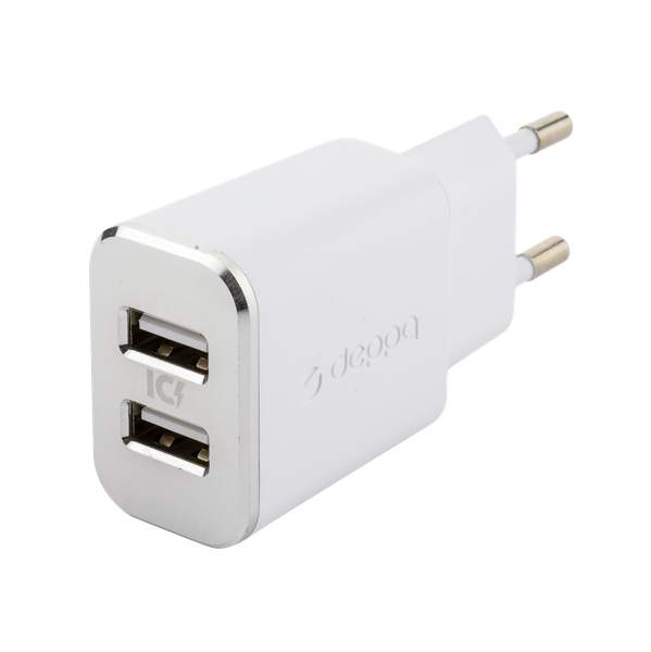 Адаптер питания Deppa Ultra MFI 2.4A D-11383, дата-кабель 8-pin Lightning 1.2m (2USB: 5V 2.4A) Белый