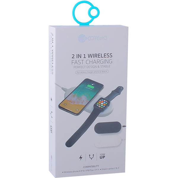 Беспроводное зарядное устройство COTECi WS-7 (10W, ABS) для Apple iPhone и Watch 2в1 Wireless Fast Charger (CS5160-BK) Черный