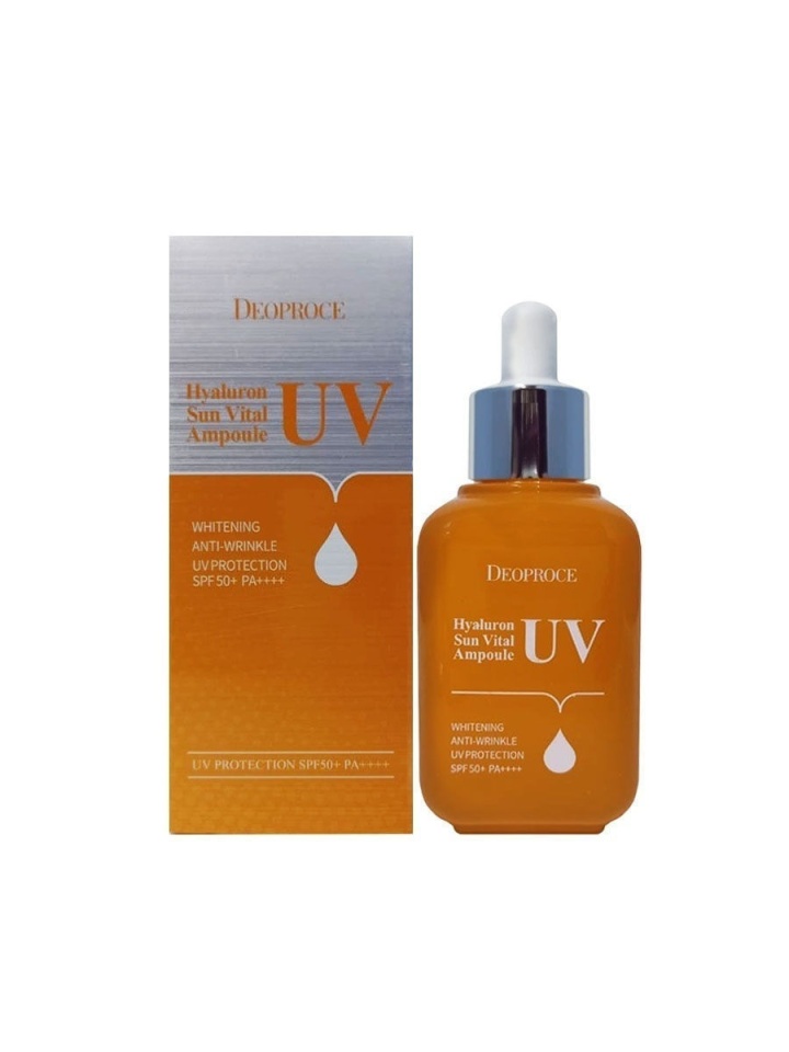 DEOPROCE HYALURON UV SUN VITAL AMPOULE SPF50+ PA++++ Восстанавливающая солнцезащитная сыворотка для лица с гиалуроновой кислотой