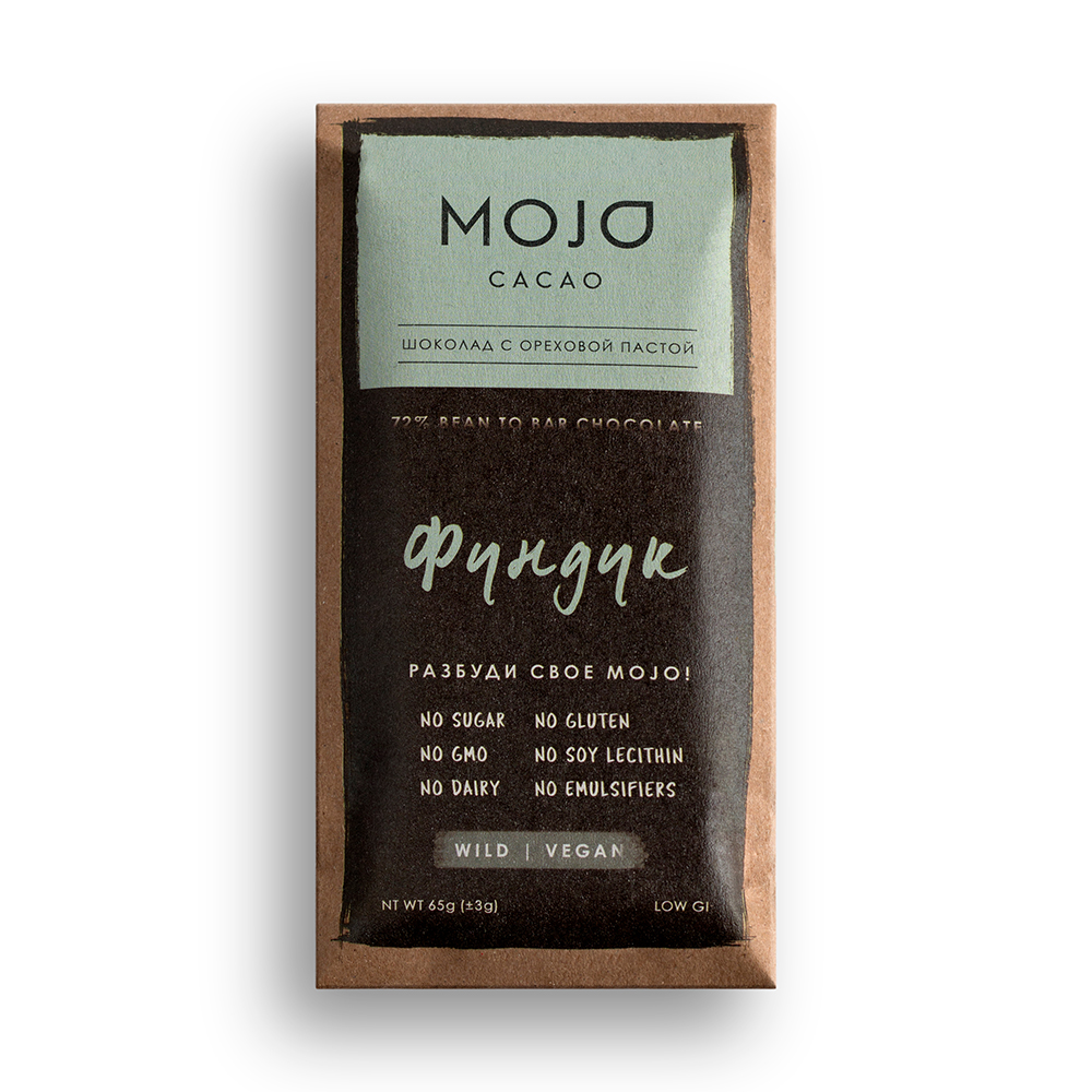 Шоколад горький "Фундук", 72% какао Mojo Cacao 65 г