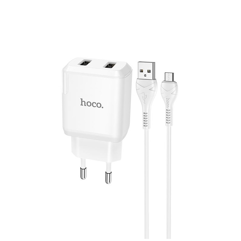 Адаптер питания Hoco N7 Speedy dual port charger с кабелем MicroUSB (2USB: 5V max 2.1A) Белый