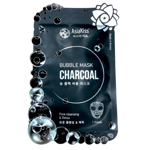 AsiaKiss Маска пузырьковая черная с экстрактом древесного угля - Charcoal bubble mask, 20г