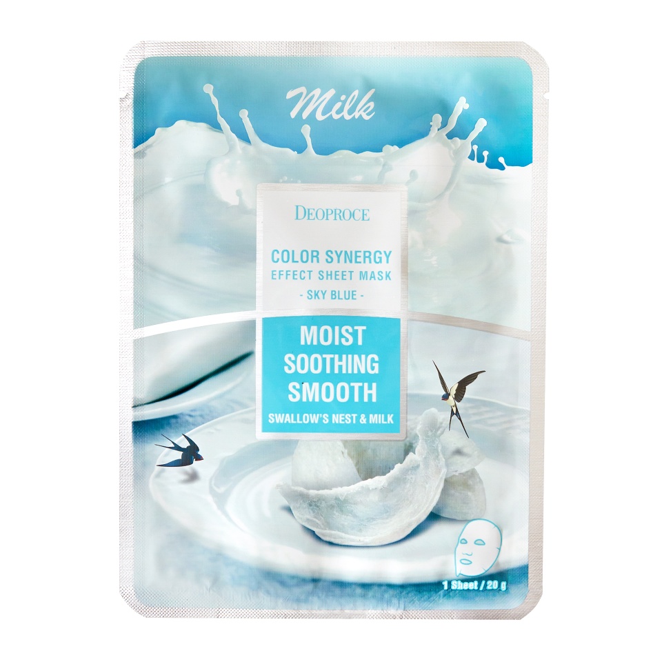 DEOPROCE COLOR SYNERGY EFFECT SHEET MASK SKY BLUE Тканевая маска для лица с экстрактом ласточкиного гнезда и молоком