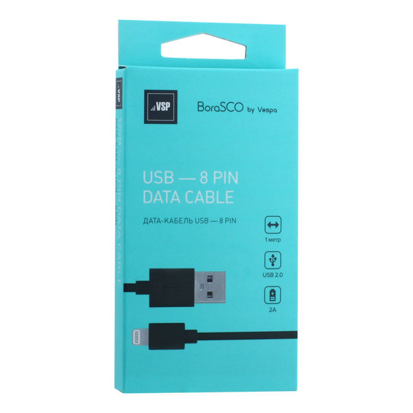 USB дата-кабель BoraSCO B-21971 charging data cable 2A Lightning (1.0 м) Черный