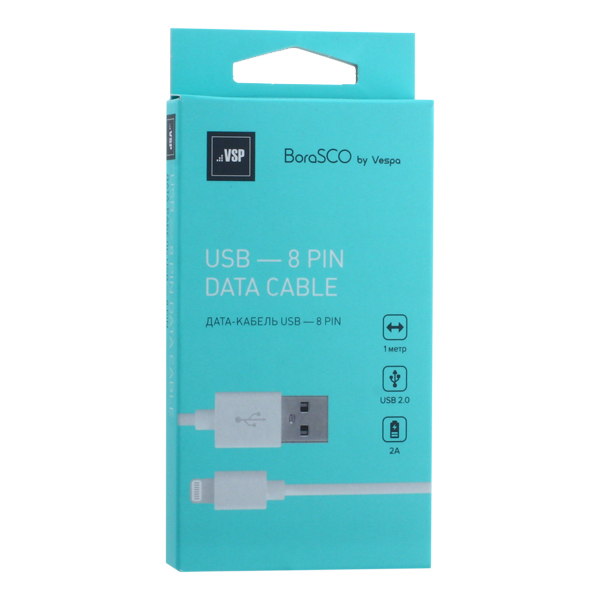 USB дата-кабель BoraSCO B-20543 charging data cable 2A Lightning (1.0 м) Белый