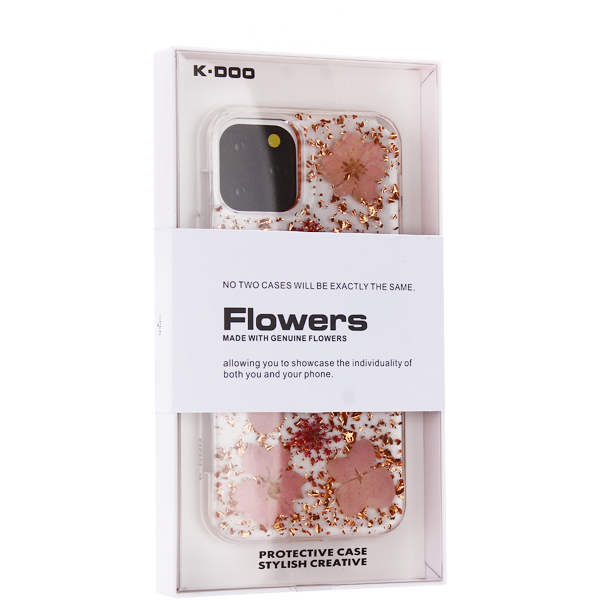 Чехол-накладка силиконовая KZDOO Flowers TPU+Dried Flowers+Lucite для Iphone 11 Pro Max (6.5") Розовая