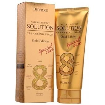 DEOPROCE NATURAL PERFECT SOLUTION CLEANSING FOAM GOLD EDITION Пенка для умывания с экстрактом женьшеня и золотом