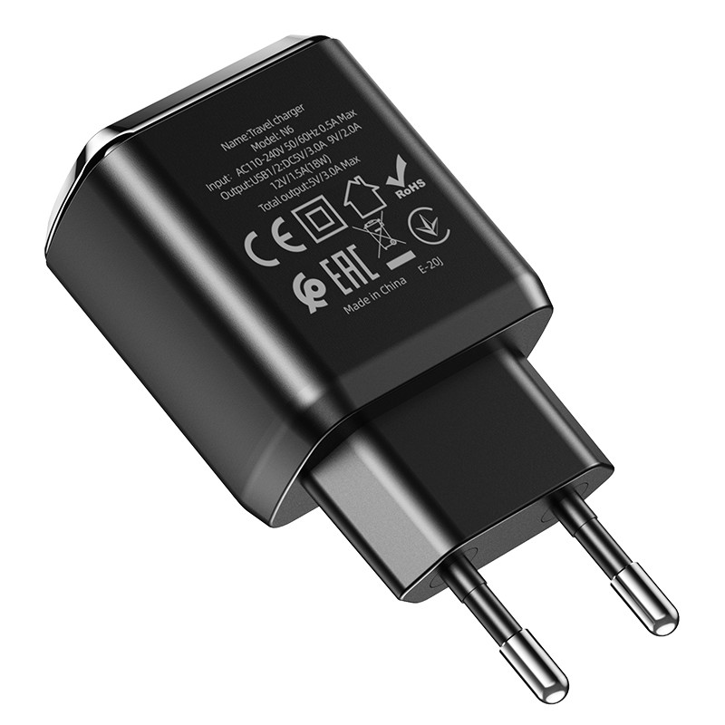 Адаптер питания Hoco N6 Charmer dual port QC3.0 charger (2USB: 5V max 3.0A) 18W Черный