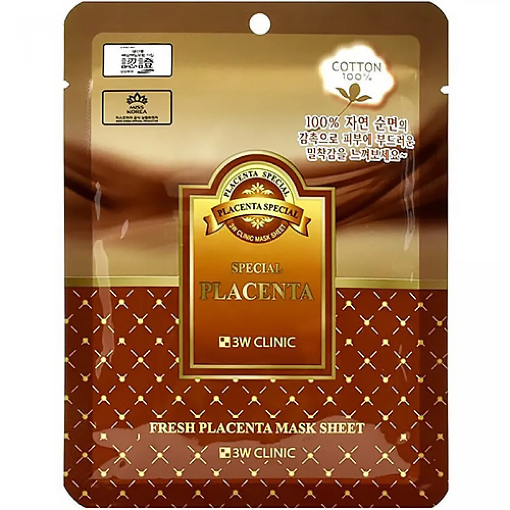 3W Clinic Маска для лица тканевая с экстрактом плаценты - Fresh placenta mask sheet, 23г