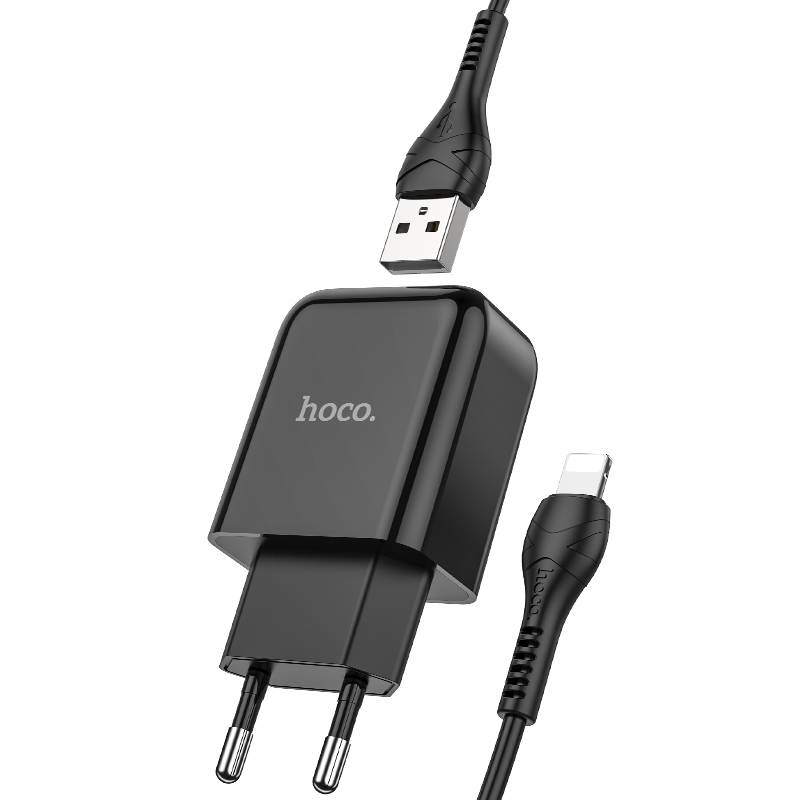 Адаптер питания Hoco N2 Vigour single port charger с кабелем Lightning (USB: 5V max 2.1A) Черный