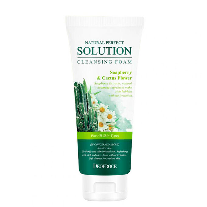 DEOPROCE NATURAL PERFECT SOLUTION CLEANSING FOAM SOAP BERRY & CACTUS FLOWER Пенка для умывания с экстрактом цветков кактусаи мыльным орехом