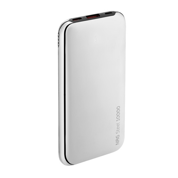 Аккумулятор внешний универсальный Deppa NRG Steel 10000 mAh - 3A (D-33558) из нержавеющей стали, USB, type-C, зеркальный