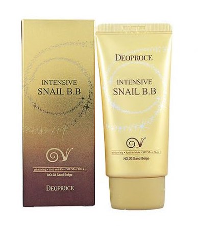 DEOPROCE INTENSIVE SNAIL BB SPF 50+ PA+++ - No. 23 SAND BEIGE Интенсивный антивозрастной солнцезащитный BB крем с муцином улитки