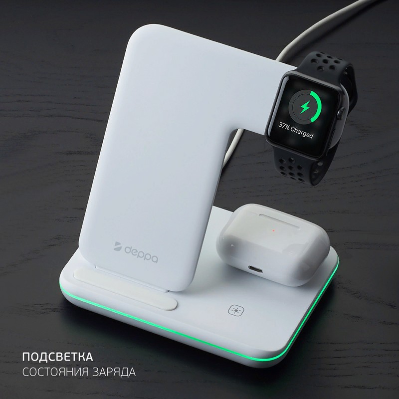 Беспроводное зарядное устройство Deppa Charging Stand Neo 3в1 (D-24017) для Apple iPhone/ Watch/ Air Pods 20Вт Белый