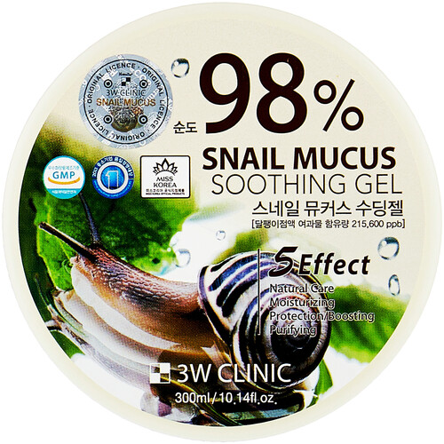 3W CLINIC 98% Snail Mucus Soothing Gel Универсальный гель с улиточным муцином