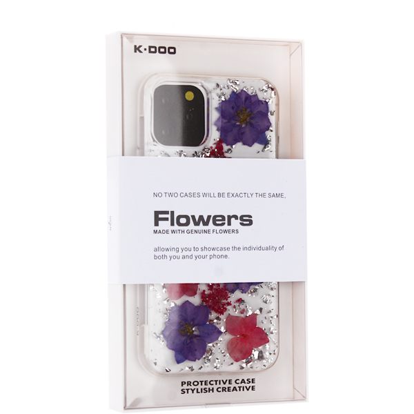 Чехол-накладка силиконовая K-Doo Flowers TPU+Dried Flowers+Lucite для Iphone 11 Pro Max (6.5") Сиреневая