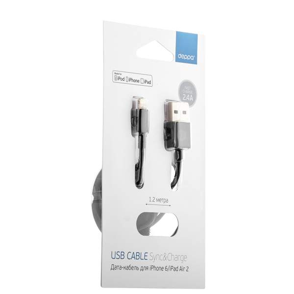 USB дата-кабель Deppa D-72127 MFI 8-pin Lightning 1.2м Черный