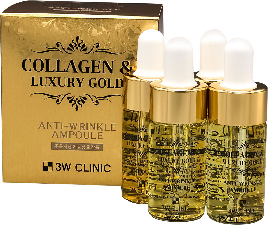 3W CLINIC Collagen & Luxury Gold Anti Wrinkle Ampoule Сыворотка с золотом и коллагеном