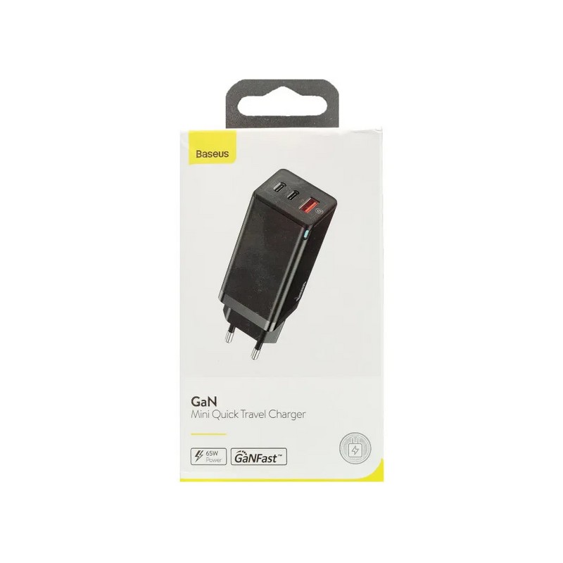 Адаптер питания Baseus Gan Mini Quick Travel Charger 65W (USB+2Type-C: 5V 4.5A) CCGAN-B01 Черный