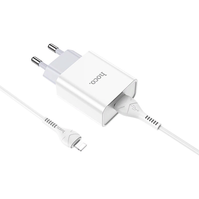 Адаптер питания Hoco C81A Asombroso single port PD+QC 3.0 charger с кабелем Lightning (USB: 5V max 2.1A) Белый