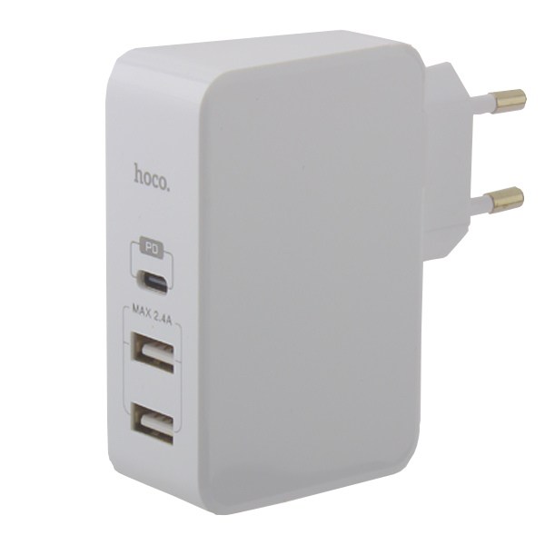 Адаптер питания Hoco C32A Xpress charger Apple&Android (2USB: 5V max 2.4A & Type-C 5V max 3.0A ) Белый