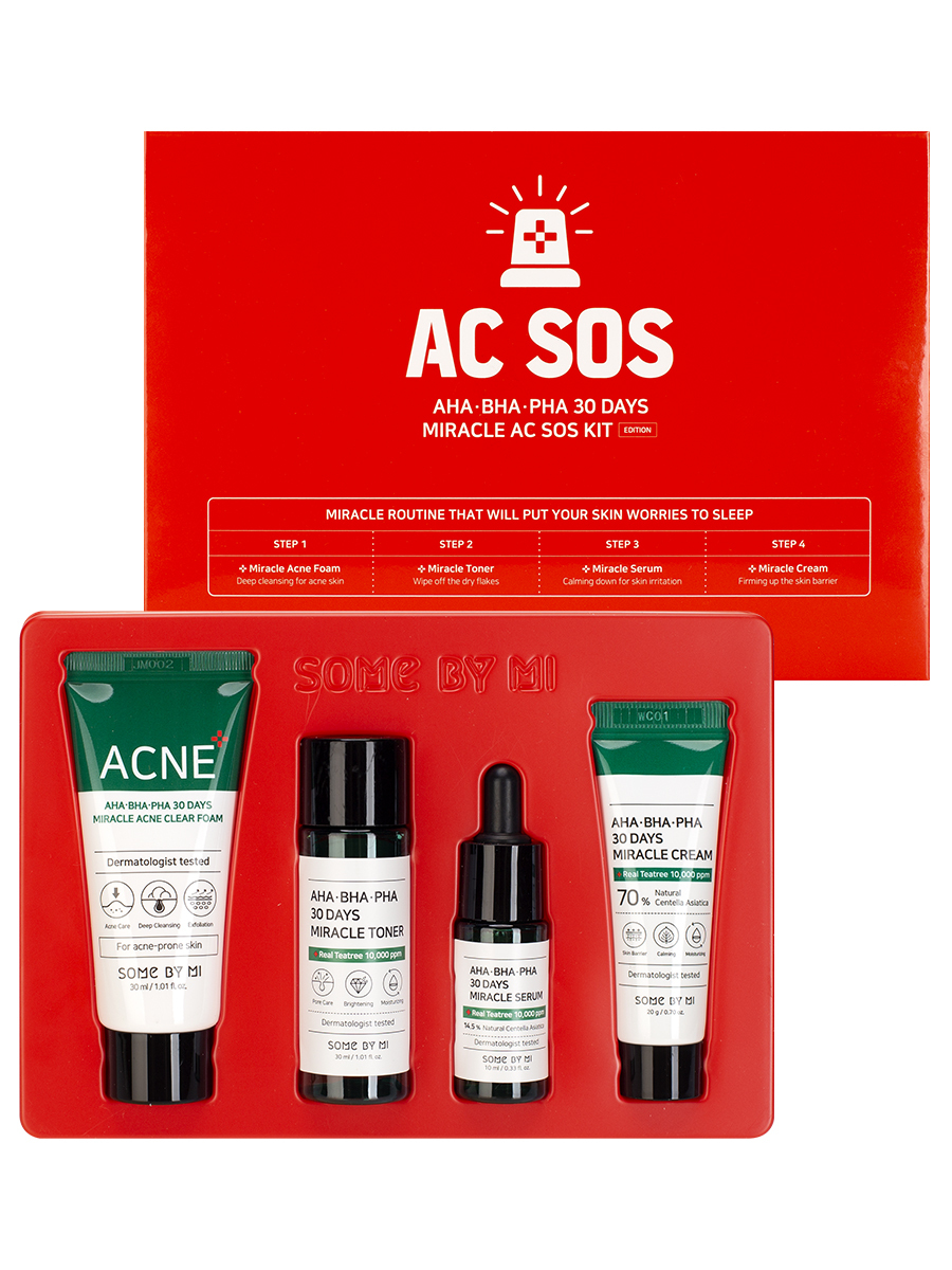 SOME BY MI AHA·BHA·PHA 30 DAYS MIRACLE AC SOS KIT Набор: тонер, сыворотка, крем для лица, пенка