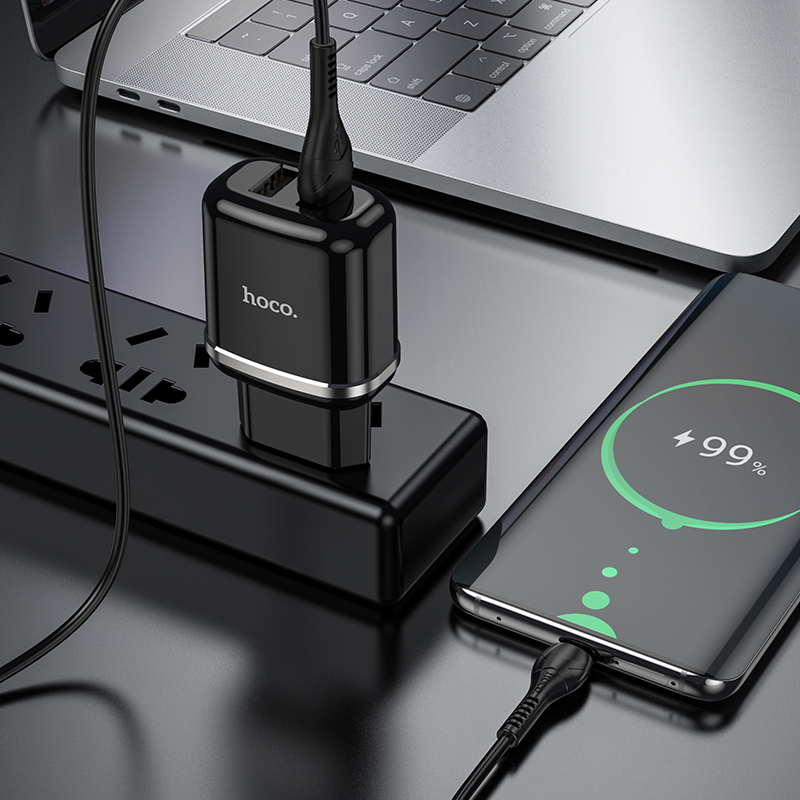 Адаптер питания Hoco N4 Aspiring dual port charger с кабелем MicroUSB (2USB: 5V max 2.4A) Черный