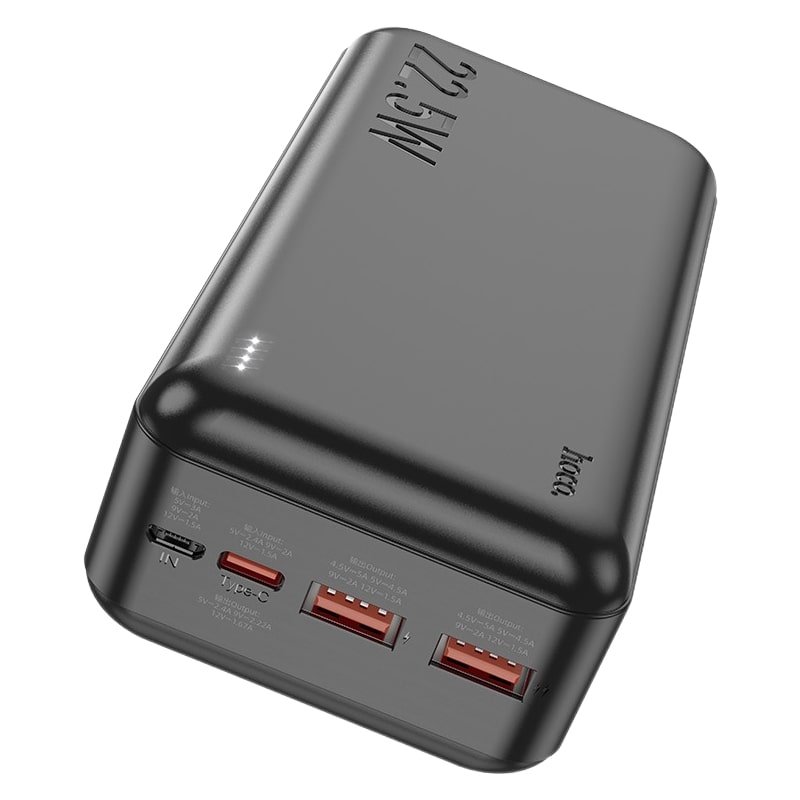 Аккумулятор внешний универсальный Hoco J101B 30000 mAh Astute PD22.5W+QC3.0 power bank (2USB:5V-4.5A/ Type-C: 5V-2.4A) Черный