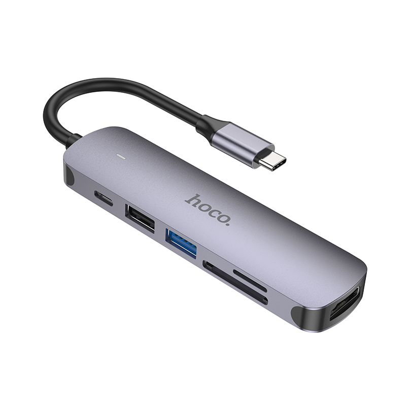 Переходник Hoco HB28 Type-C multifunction adapter PD, USB3.0, USB2.0, HDMI, TF, SD 60W, для MacBook Графитовый