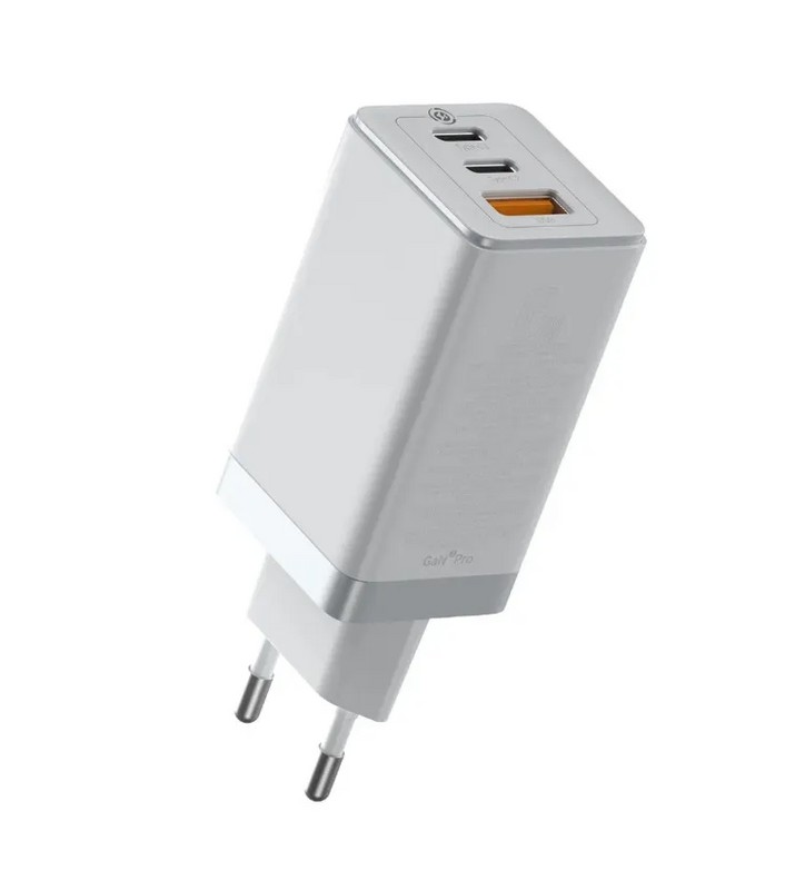 Адаптер питания Baseus Gan3 Pro 65W Quick Charger A+C EU с кабелем Type-C to Type-C 1m 100W (USB+2Type-C: 5V 3.0A) CCGP050102 Белый