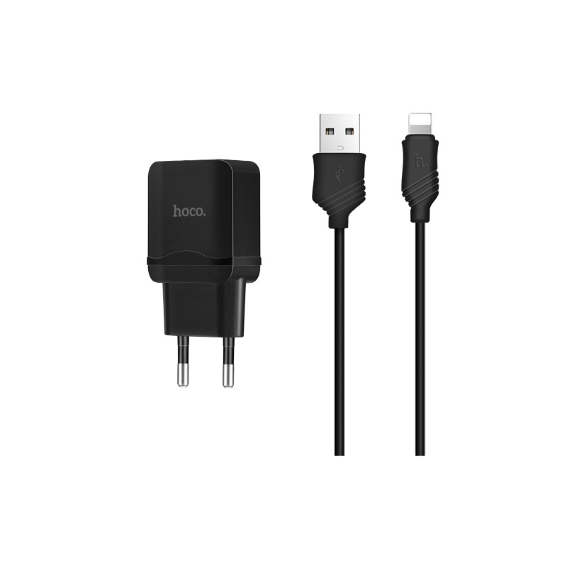 Адаптер питания Hoco C33A Little superior double port charger с кабелем Lightning (2USB: 5V max 2.4A) Черный