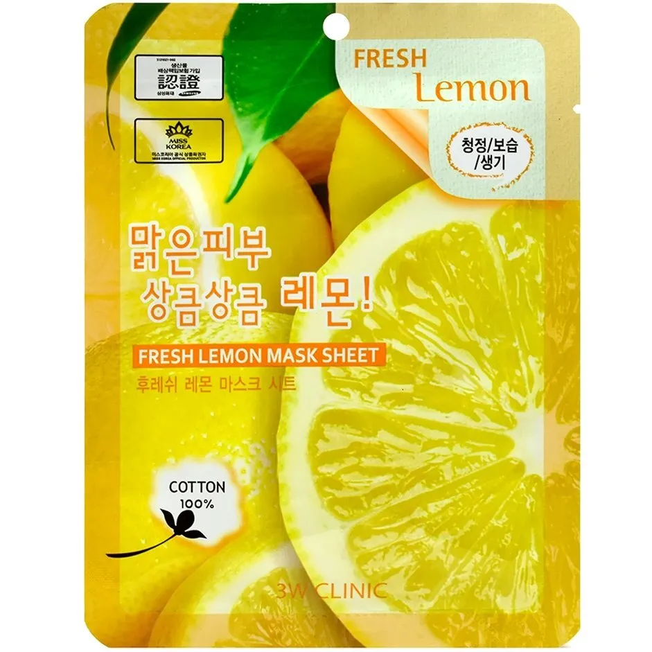 3W Clinic Маска тканевая для лица лимон - Fresh lemon mask sheet, 23мл