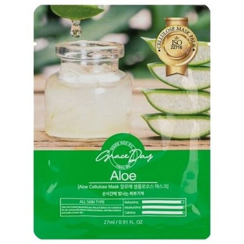 Grace Day Маска тканевая с экстрактом алоэ - Aloe cellulose mask, 27мл