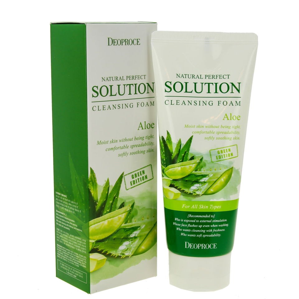 DEOPROCE NATURAL PERFECT SOLUTION CLEANSING FOAM GREEN EDITION ALOE Пенка для умывания с экстрактом алоэ вера