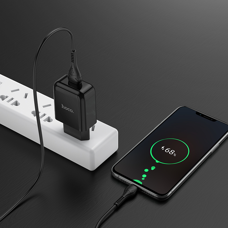 Адаптер питания Hoco N2 Vigour single port charger с кабелем MicroUSB (USB: 5V max 2.1A) Черный