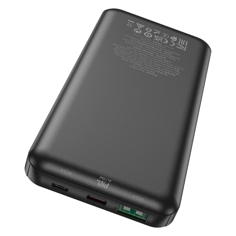 Аккумулятор внешний универсальный Hoco J102 10000 mAh Cool figure PD22.5W+QC3.0 power bank (2USB:5V-4.5A/ Type-C: 5V-2.4A) Черный