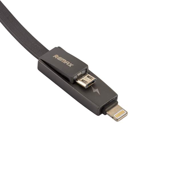 USB дата-кабель Remax STRIVE Cable (RC-042t) 2в1 LIGHTNING & MicroUSB плоский (1.0 м) Графитовый