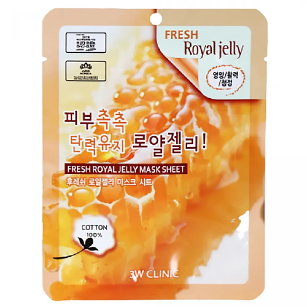 3W Clinic Маска тканевая для лица маточное молочко - Fresh royal jelly mask sheet, 23мл