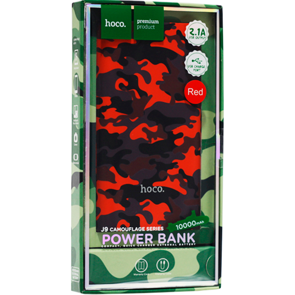 Аккумулятор внешний универсальный Hoco J9-10000 mAh Camouflage Series Power Bank (USB: 5V/2.1A Max) Камуфляж-красный