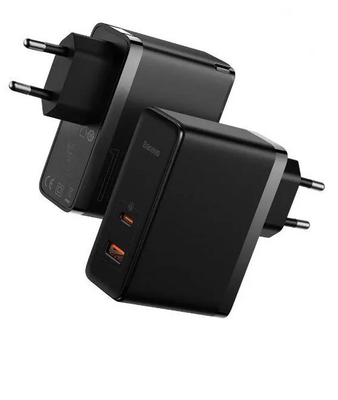 Адаптер питания Baseus GaN5 Pro Fast Charger C+U 100W EU с кабелем Type-C to Type-C 1m 100W (USB+Type-C: 5V 3.0A) CCGP090201 Черный