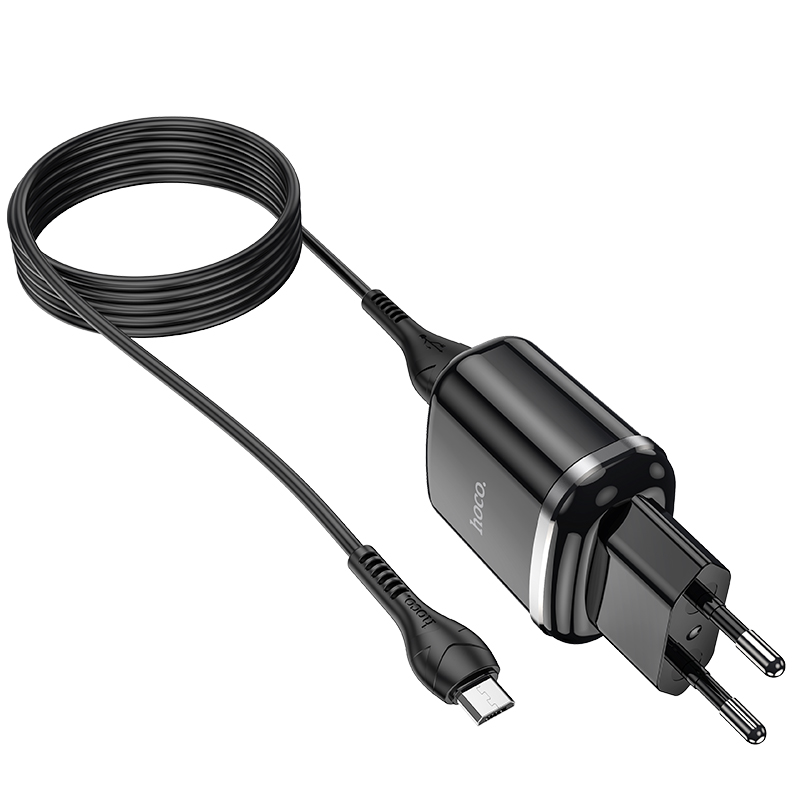 Адаптер питания Hoco N4 Aspiring dual port charger с кабелем MicroUSB (2USB: 5V max 2.4A) Черный