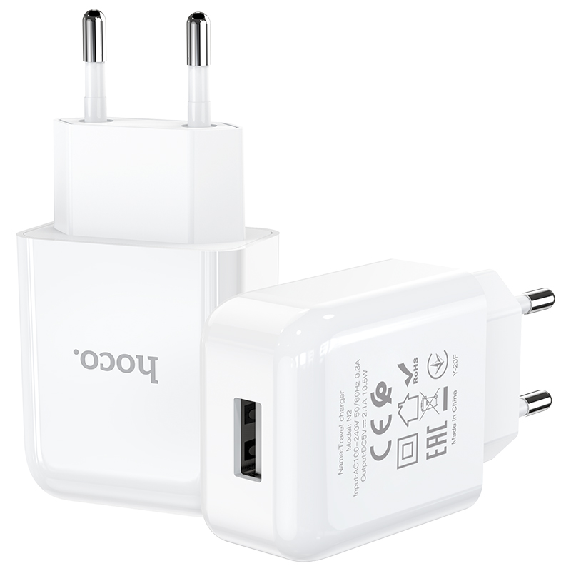 Адаптер питания Hoco N2 Vigour single port charger Apple&Android (USB: 5V max 2.1A) Белый