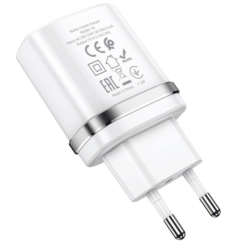 Адаптер питания Hoco N1 Ardent single port charger Apple&Android (USB: 5V max 2.4A) Белый