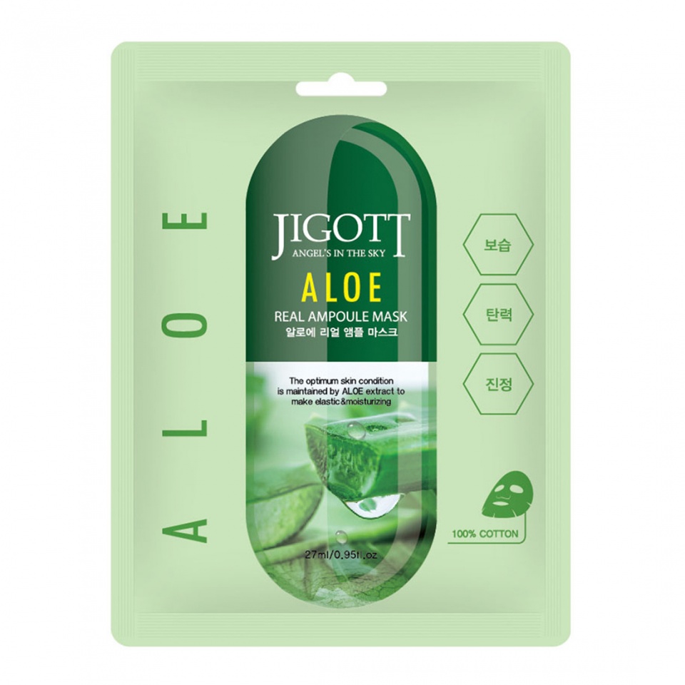 JIGOTT ALOE REAL AMPOULE MASK Тканевая маска для лица с экстрактом алоэ