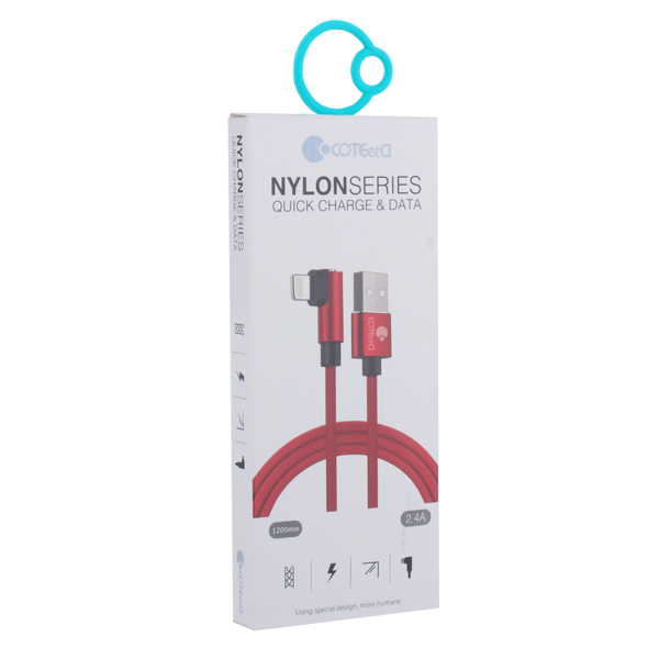 USB дата-кабель COTECi M47 L NYLON series Lightning cable QUICK CHARGE CS2161-BK (1.2 м) 2.4А Черный