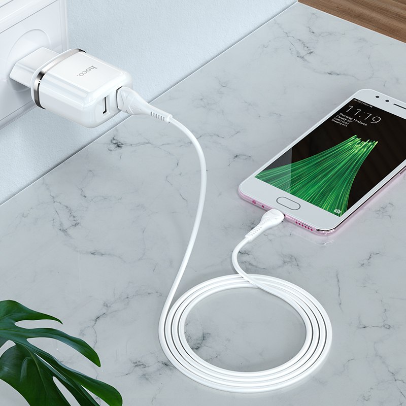 Адаптер питания Hoco N4 Aspiring dual port charger Apple&Android (2USB: 5V max 2.4A) Белый