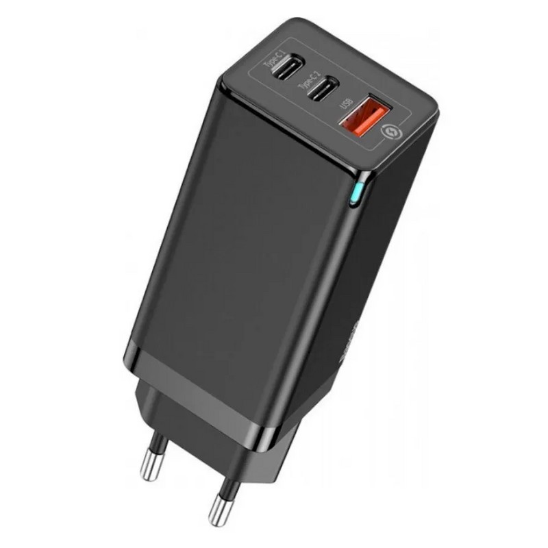 Адаптер питания Baseus Gan3 Pro 65W Quick Charger A+C EU с кабелем Type-C to Type-C 1m 100W (USB+2Type-C: 5V 3.0A) CCGP050101 Черный