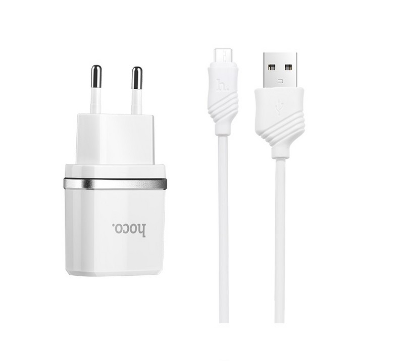 Адаптер питания Hoco C11 Smart single USB charger set + Cable MicroUSB (USB: 5V max 1.0A) Белый