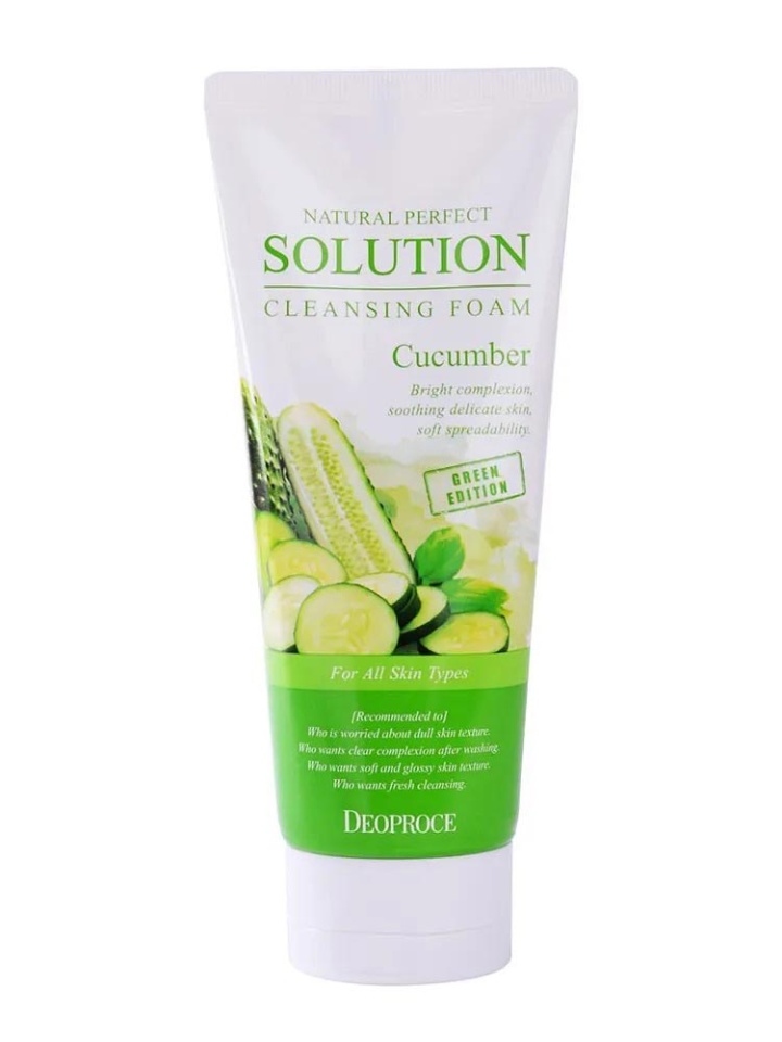 DEOPROCE NATURAL PERFECT SOLUTION CLEANSING FOAM GREEN EDITION CUCUMBER Пенка для умывания с экстрактом огурца