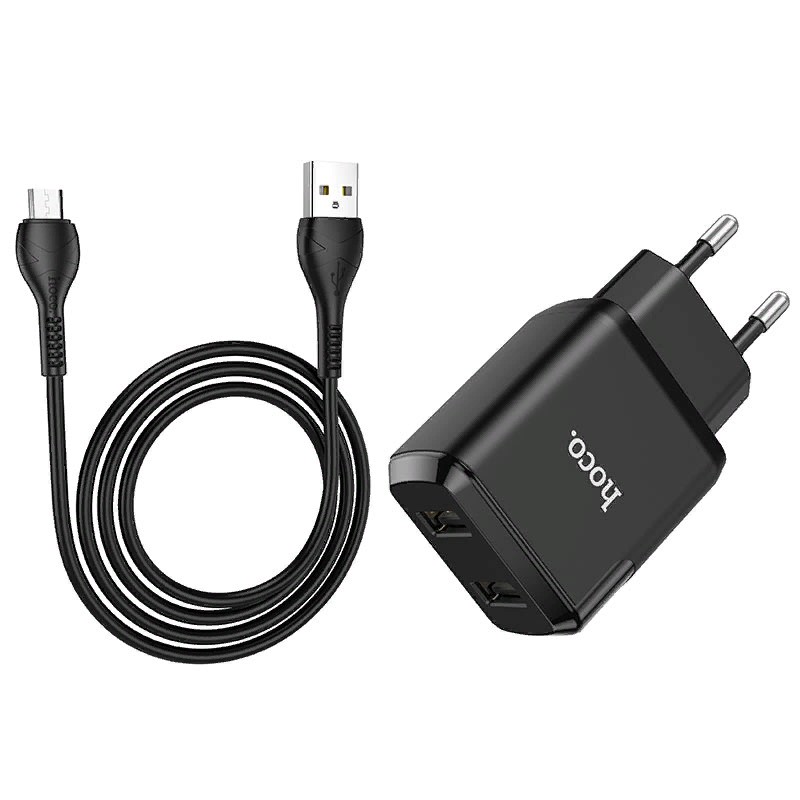 Адаптер питания Hoco N7 Speedy dual port charger с кабелем MicroUSB (2USB: 5V max 2.1A) Черный